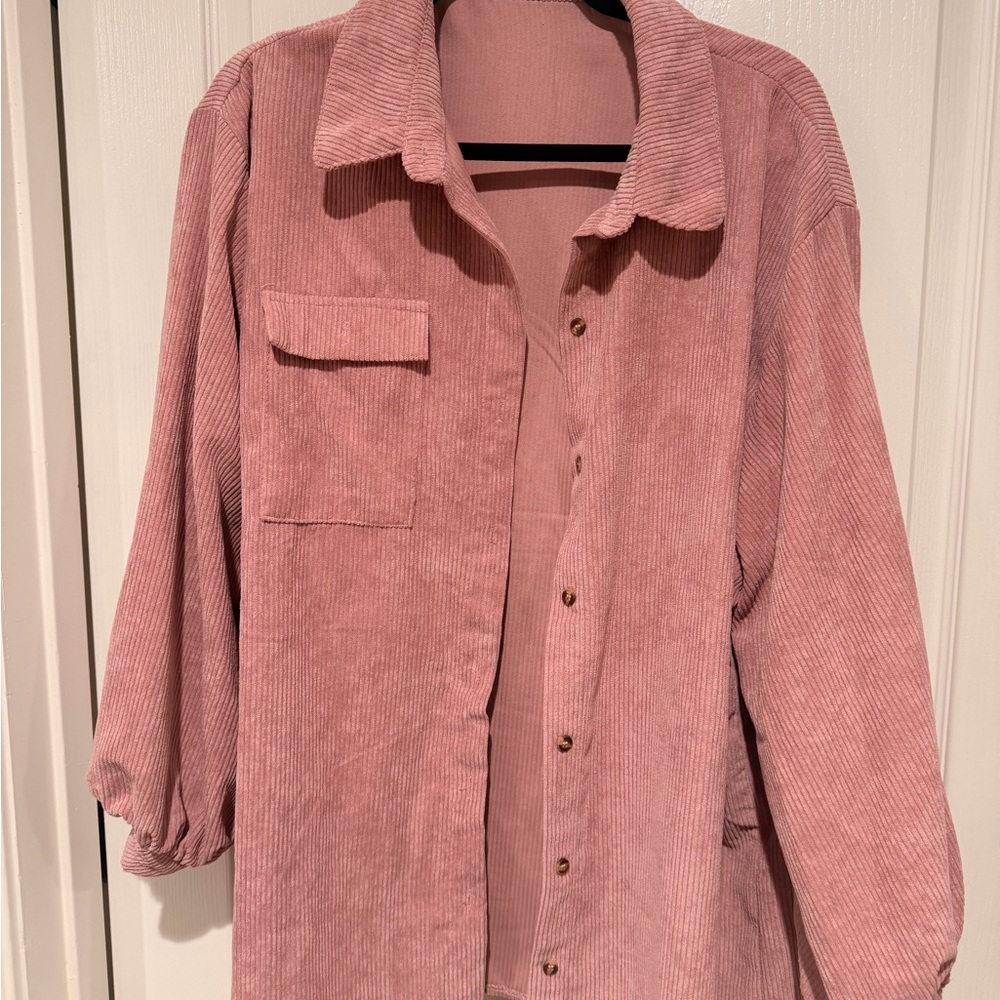 NastyGal Pink Corduroy Button-Up Shirt